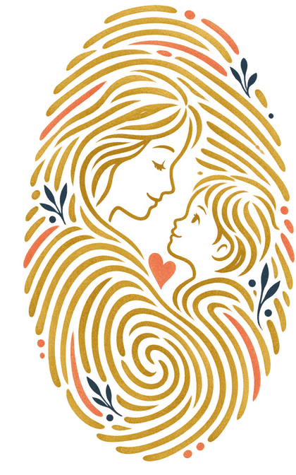 指紋の中で向き合う親子を描いたイラスト